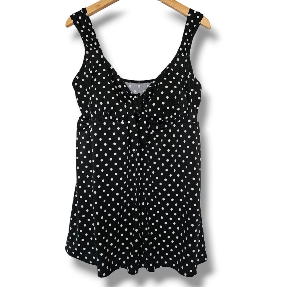 Great Lengths Black White Polka Dot Swimdress Size 22W Tie Front Bathing‎ Suit